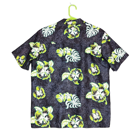 Flip Box Shirt Button Down Hawaiian Style Summer Beach Black Green Medium - Picture 2 of 7